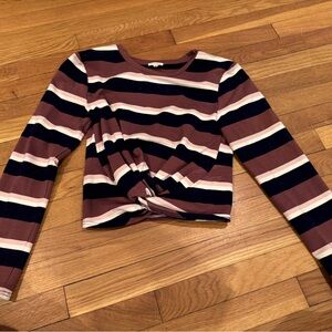 Cropped twist front long sleeve striped shirt